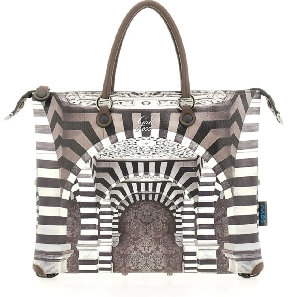 Borsa Donna a Mano con Tracolla GABS G3 PLUS Large in Pelle stampa Portone B/N