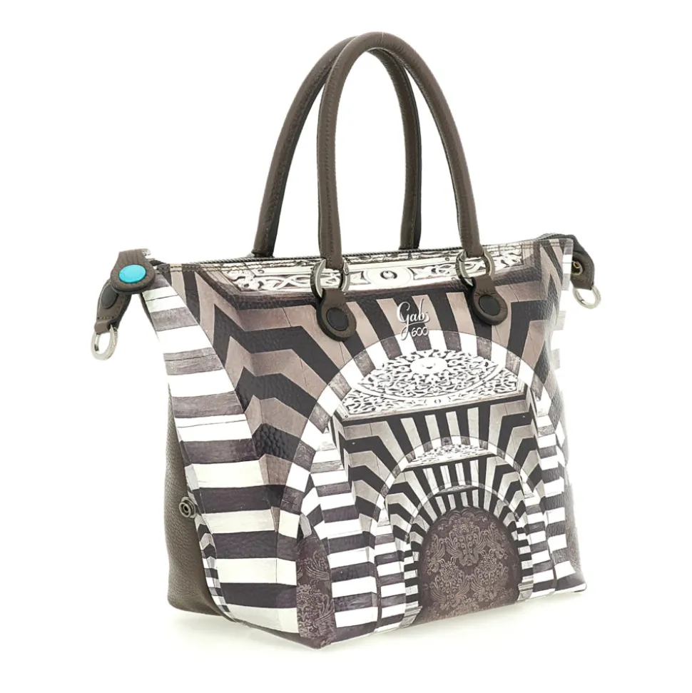Borsa Donna a Mano con Tracolla GABS G3 PLUS Large in Pelle stampa Portone B/N