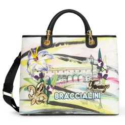 Borsa Donna a Mano Large BRACCIALINI linea Cartoline stampa Firenze