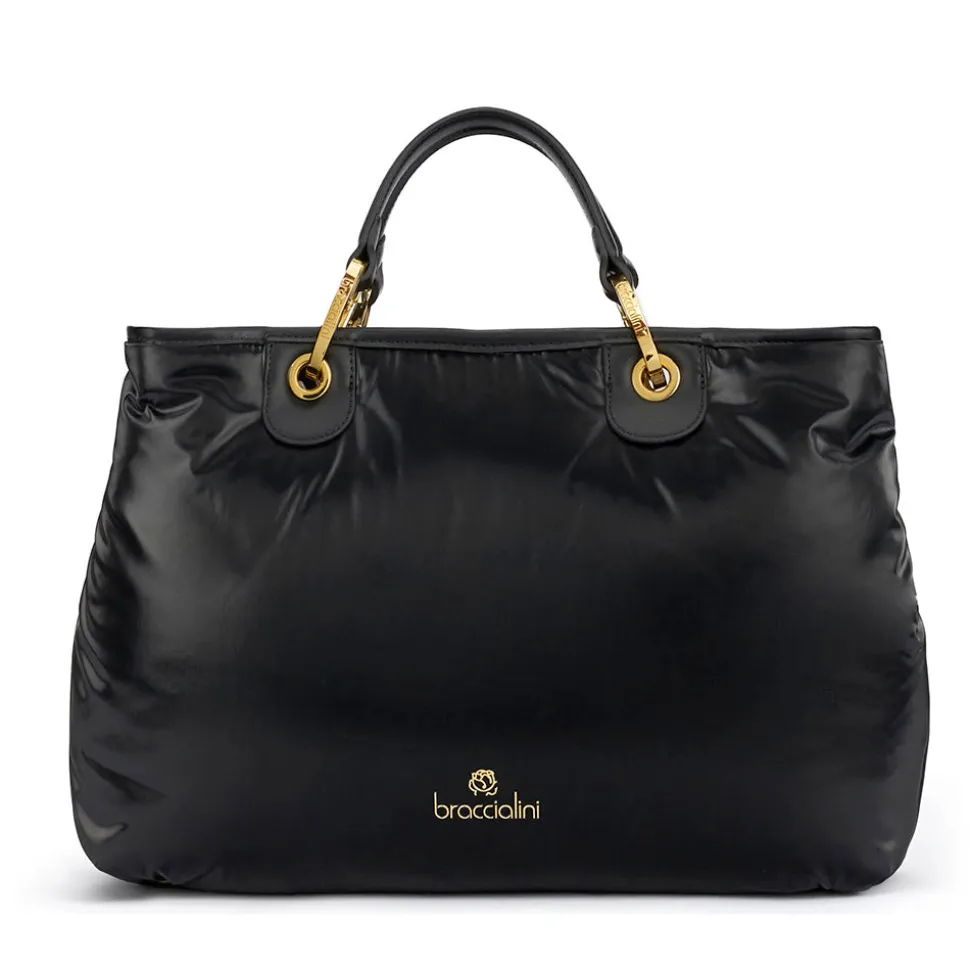Borsa Donna a Mano Large BRACCIALINI linea Beth Puffy in Nylon Nero