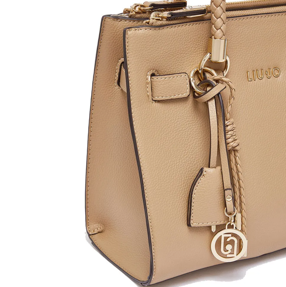 Borsa Donna a Mano LIU JO Better effetto Bottalato color Cammello con Charm