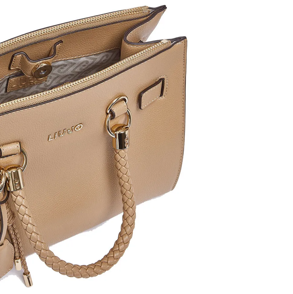 Borsa Donna a Mano LIU JO Better effetto Bottalato color Cammello con Charm