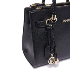 Borsa Donna a Mano LIU JO Better effetto Bottalato Nero con Charm
