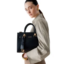 Borsa Donna a Mano LIU JO Better effetto Bottalato Nero con Charm