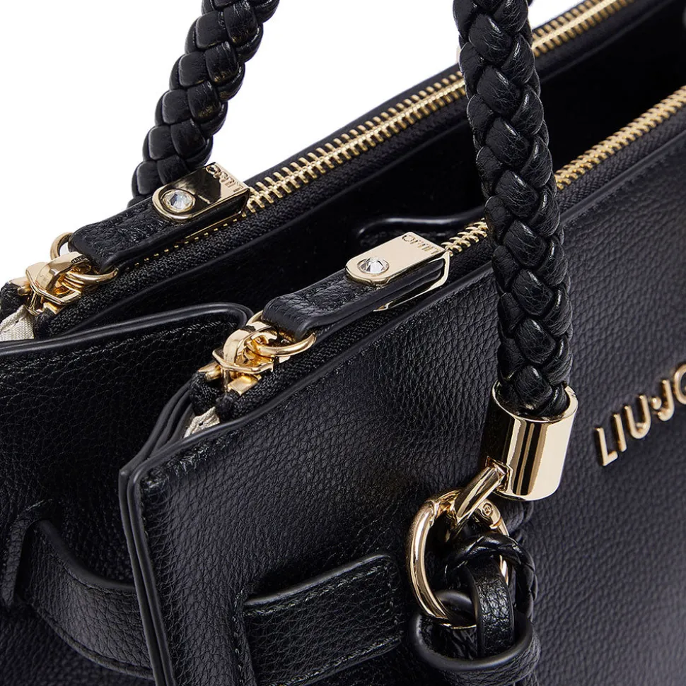 Borsa Donna a Mano LIU JO Better effetto Bottalato Nero con Charm