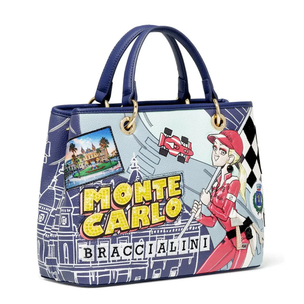 Borsa Donna a Mano Media BRACCIALINI linea Cartoline stampa Montecarlo