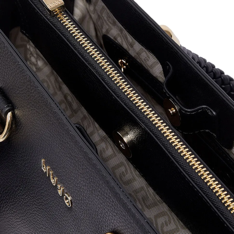 Borsa Donna a Mano Media LIU JO Better effetto Bottalato Nero con Charm