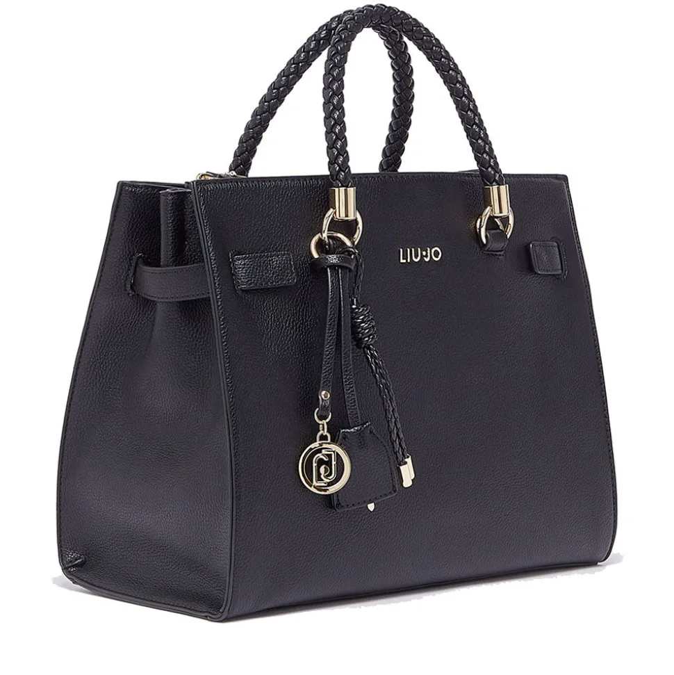 Borsa Donna a Mano Media LIU JO Better effetto Bottalato Nero con Charm