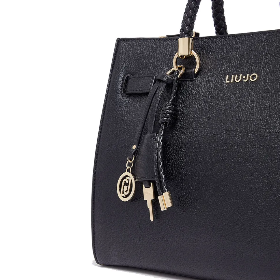 Borsa Donna a Mano Media LIU JO Better effetto Bottalato Nero con Charm