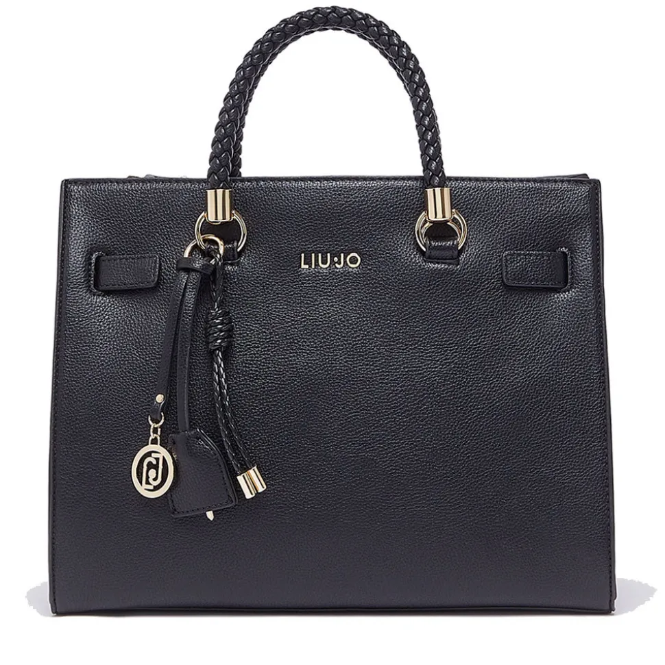 Borsa Donna a Mano Media LIU JO Better effetto Bottalato Nero con Charm