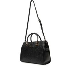 Borsa Donna a Mano Media LIU JO effetto Bottalato con Logo in Rilievo All Over Nero