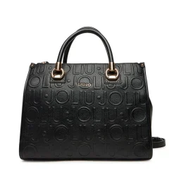 Borsa Donna a Mano Media LIU JO effetto Bottalato con Logo in Rilievo All Over Nero