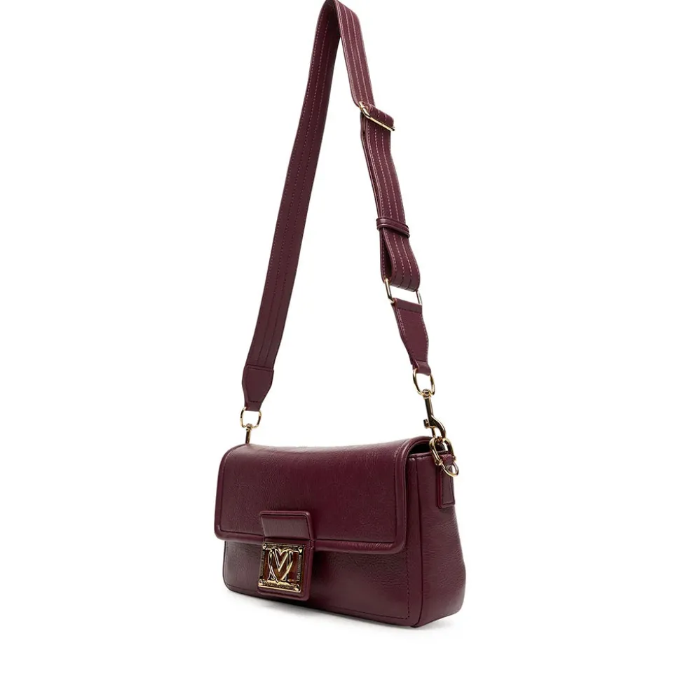 Borsa Donna a Spalla con Tracolla LOVE MOSCHINO color Vino con Placca Quadrata con Logo