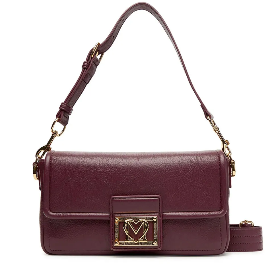 Borsa Donna a Spalla con Tracolla LOVE MOSCHINO color Vino con Placca Quadrata con Logo