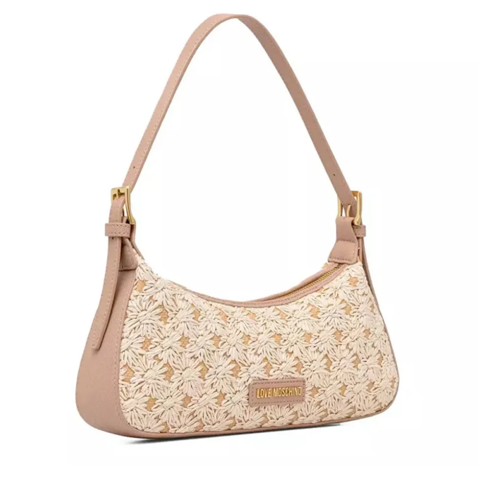 Borsa Donna a Spalla LOVE MOSCHINO linea Daisy in Ecopelle e Rafia Taupe