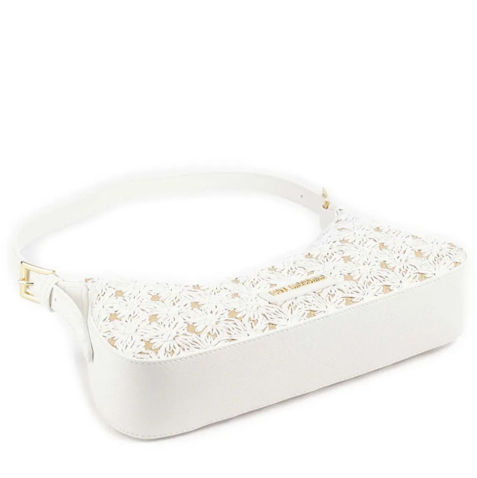 Borsa Donna a Spalla LOVE MOSCHINO linea Daisy in Ecopelle e Rafia Bianca