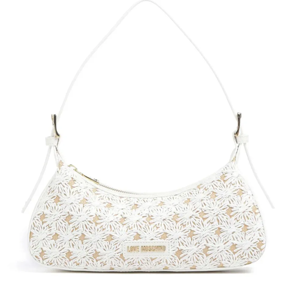 Borsa Donna a Spalla LOVE MOSCHINO linea Daisy in Ecopelle e Rafia Bianca