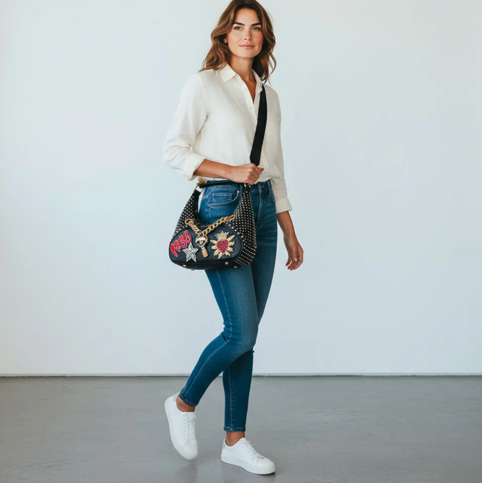 Borsa Donna a Spalla Media BRACCIALINI linea Rock colore Nero