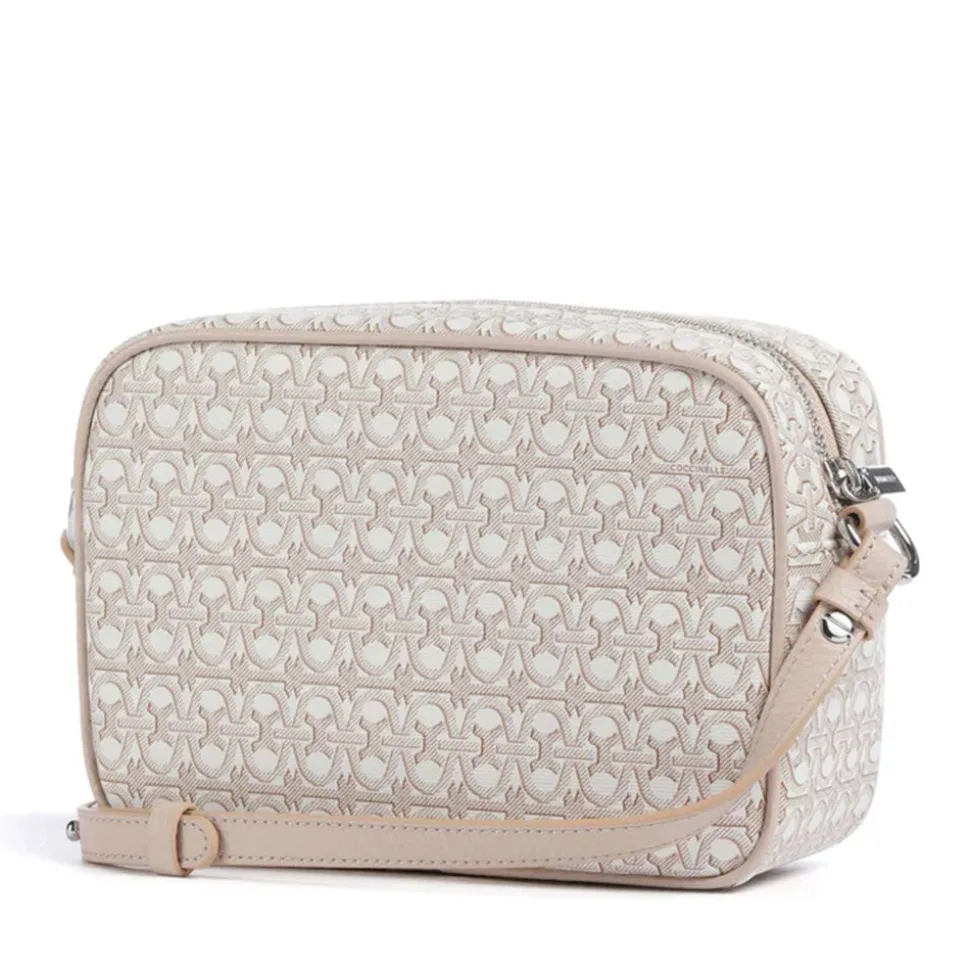 Borsa Donna a Tracolla COCCINELLE in Canvas Monogram e Pelle Blanco - Rosette linea Beat Small
