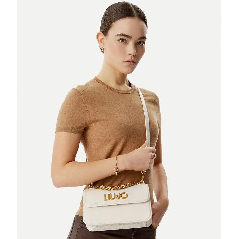 Borsa Donna a Tracolla LIU JO in Tessuto Jacquard Bianco e Nero con Logo Monogram