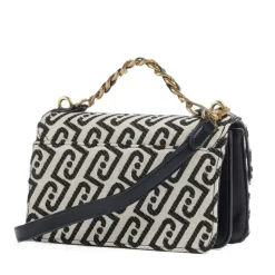Borsa Donna a Tracolla LIU JO in Tessuto Jacquard Bianco e Nero con Logo Monogram