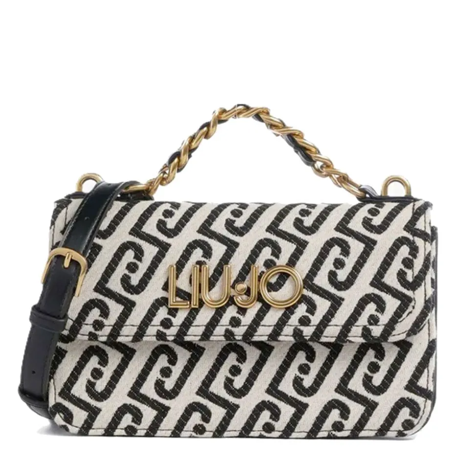 Borsa Donna a Tracolla LIU JO in Tessuto Jacquard Bianco e Nero con Logo Monogram