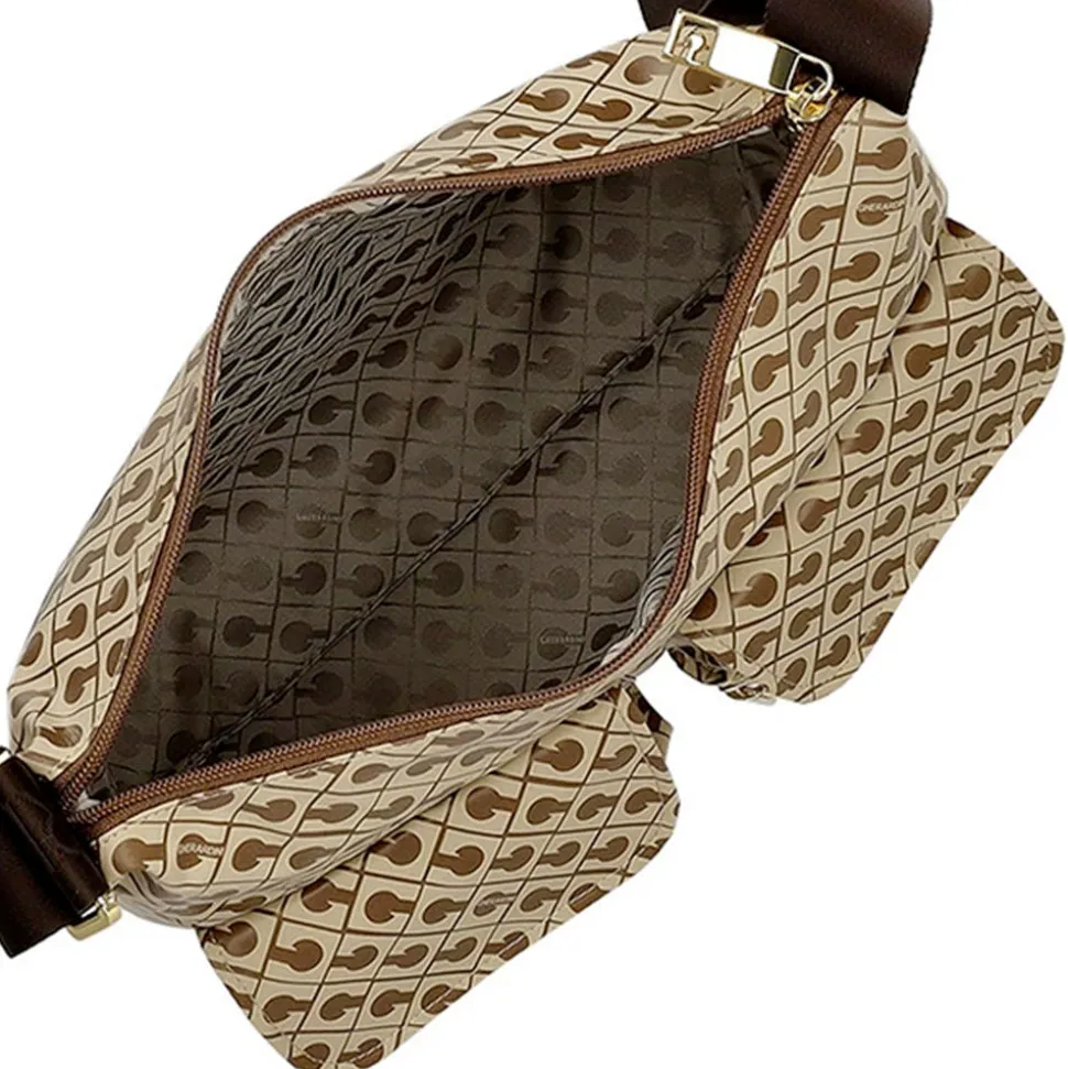 Borsa Donna a Tracolla Multitasche GHERARDINI in Tessuto Softy Colore Tabacco - Burro