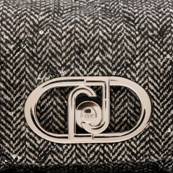 Borsa Donna a Tracolla Piccola LIU JO linea LaPuffy in Tessuto Chevron Nero con Paillettes