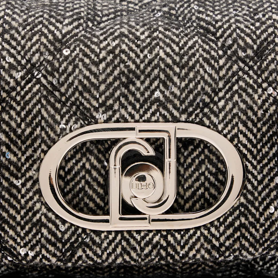 Borsa Donna a Tracolla Piccola LIU JO linea LaPuffy in Tessuto Chevron Nero con Paillettes
