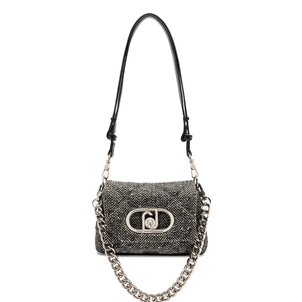 Borsa Donna a Tracolla Piccola LIU JO linea LaPuffy in Tessuto Chevron Nero con Paillettes