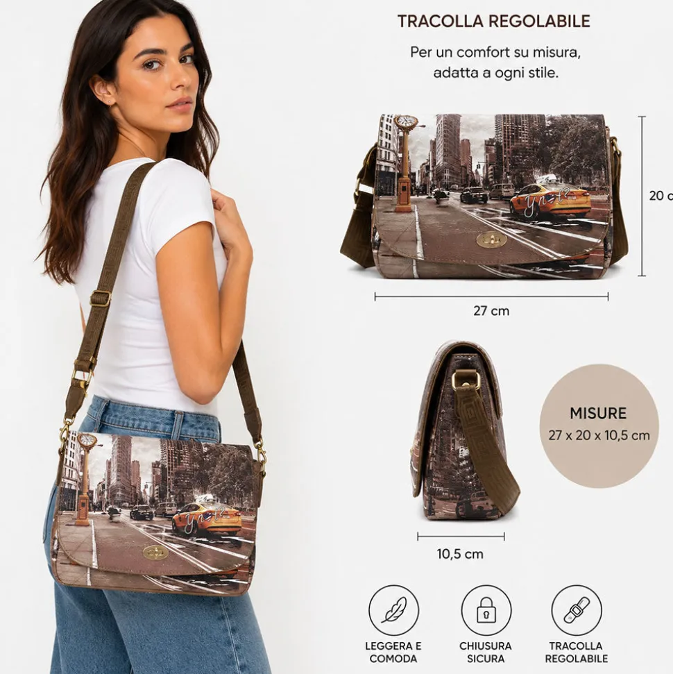 Borsa Donna a Tracolla Y NOT YES-631 Stampa Petrol Paris
