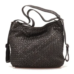 Borsa Donna con Portabilità a Zaino GIANNI CONTI in Pelle Intrecciata Nera
