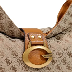 Borsa Donna Hobo a Spalla GUESS Linea Camden Colore Latte Logo - Cognac