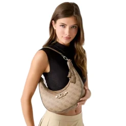 Borsa Donna Hobo a Spalla GUESS Linea Lindsey Colore Bone Logo
