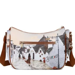 Borsa Donna Hobo Bag a Tracolla Y NOT YES-628 Stampa Fall In Alberobello
