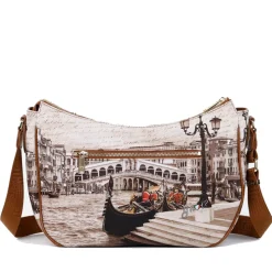 Borsa Donna Hobo Bag a Tracolla Y NOT YES-628 Stampa Venice Postcard