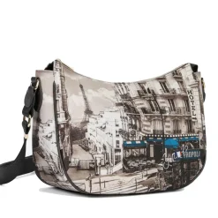 Borsa Donna Hobo Bag a Tracolla Y NOT YES-628 Stampa Petrol Paris