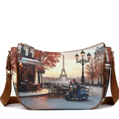 Borsa Donna Hobo Bag a Tracolla Y NOT YES-628 Stampa Kisses From Paris