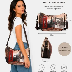 Borsa Donna Hobo Bag a Tracolla Y NOT YES-628 Stampa Emily in Paris