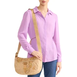 Borsa Donna Mezzaluna Media 1A Classe Alviero Martini linea Soft Petals in Tessuto Soft Geo Classic e Giallo Pastello LE55