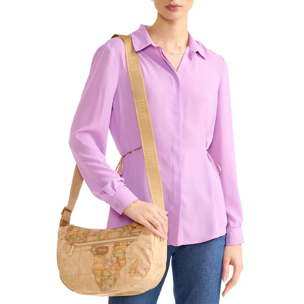 Borsa Donna Mezzaluna Media 1A Classe Alviero Martini linea Soft Petals in Tessuto Soft Geo Classic e Giallo Pastello LE55