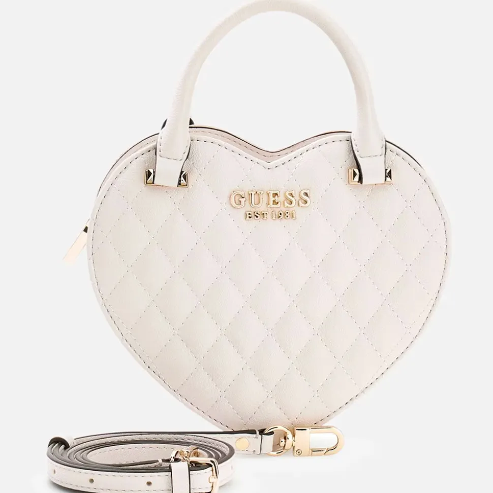 Borsa Donna Mini a Mano GUESS a Forma di Cuore Linea Atabey Colore Off White