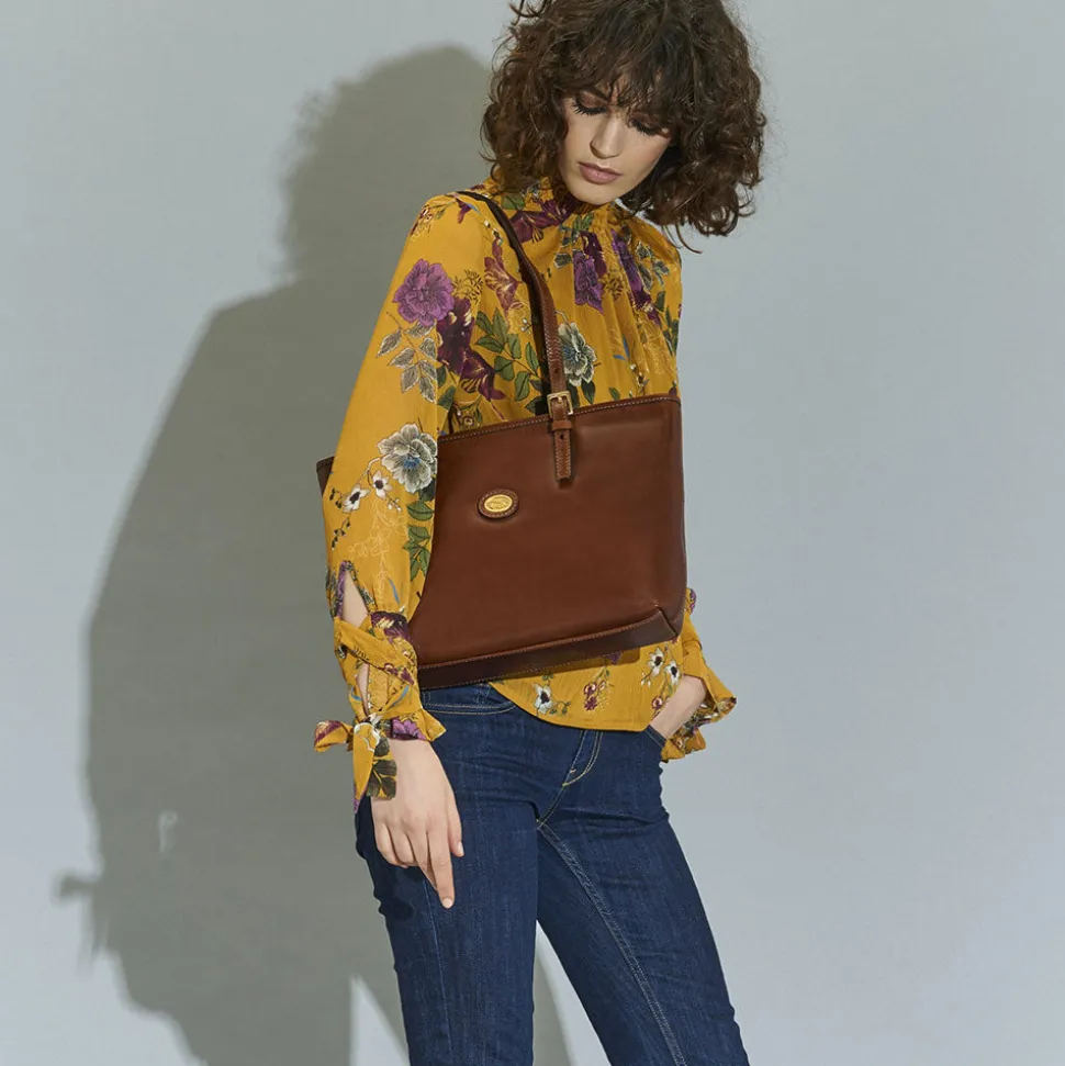 Borsa Donna Shopping Media THE BRIDGE in Pelle Marrone linea Story