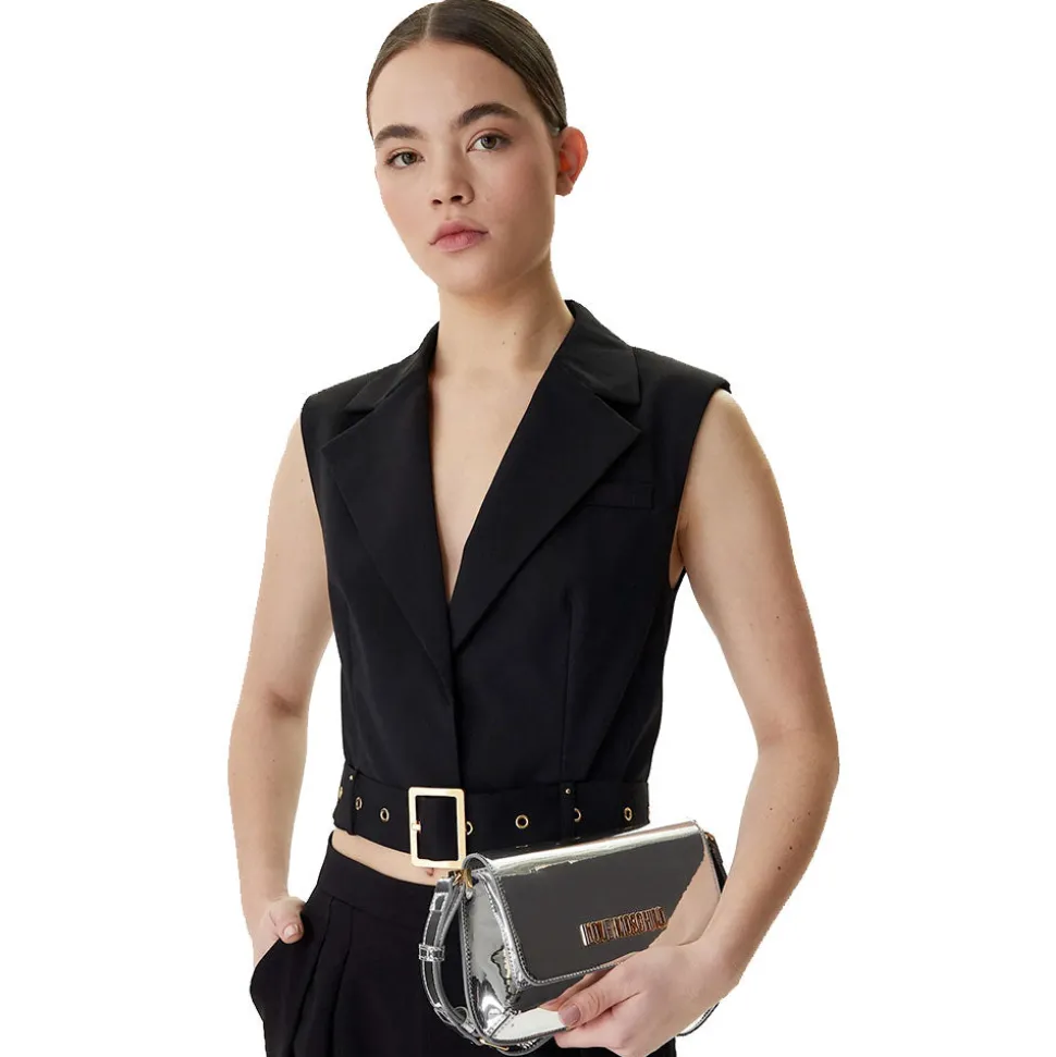 Borsa Piatta a Spalla LOVE MOSCHINO linea Lettering Logo Mirror Argento