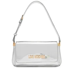 Borsa Piatta a Spalla LOVE MOSCHINO linea Lettering Logo Mirror Argento