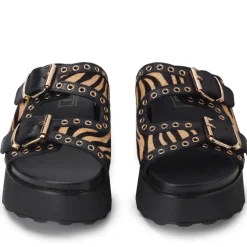 Ciabatte CULT Janis 4306 in Pelle Nera con Inserti Animalier
