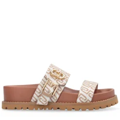 Ciabatte Donna Doppia Fascia LIU JO Livia 02 in Tessuto Jacquard Logato Beige