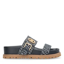 Ciabatte Donna Doppia Fascia LIU JO Livia 02 in Denim Jacquard Logato Blu Scuro