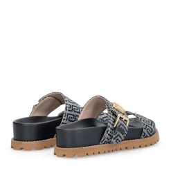 Ciabatte Donna Doppia Fascia LIU JO Livia 02 in Denim Jacquard Logato Blu Scuro