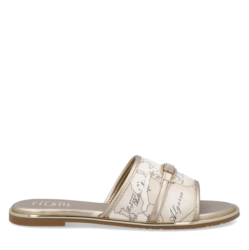 Ciabattine Flat 1A Classe Alviero Martini in Eco Nappa stampa Geo Latte 2450